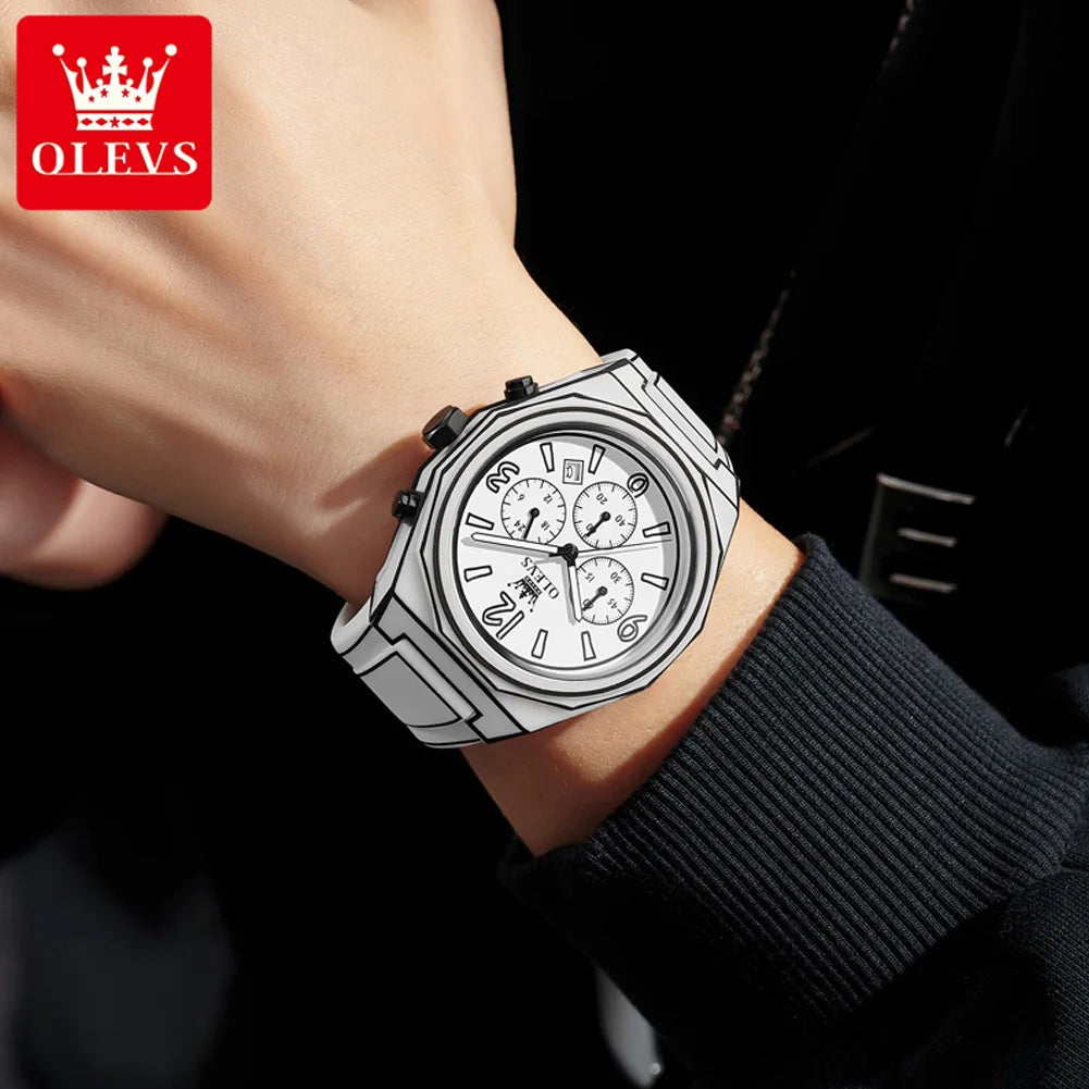 OLEVS 5622 New Mens Watch Original Fashionable Quartz Watch Waterproof Luminous Manga Style Silicone Strap Reloj Mens Gifts