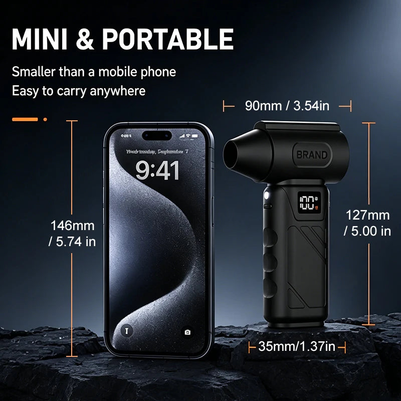 Mini Turbo Fan Handheld Air Blower Powerful Wind Pressure Electric Compressed Air USB Rechargeable Cleaning Tool for Home Office Electronics Car Detail Pet Hair Everyday Clean