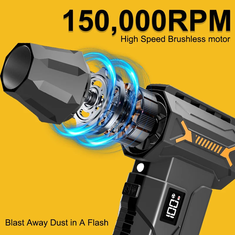 Powerful Turbo Blower, Cordless Vacuum Cleaner, Electric Snow Blower, High Speed Brushless Turbo Jet Blower With Led Lighting For Keyboard Pc Car Interior Pet Hair Everyday Clean