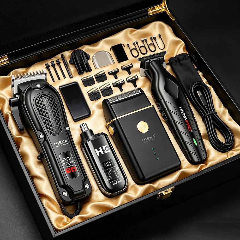HIENA PRO Professional Hair Clippers Set for Men Cordless Barber Kit Hair Cutting Kit Rechargeable Clippers and Trimmers Set Clipper Set for Barbers with LED Display  Gifts for Men