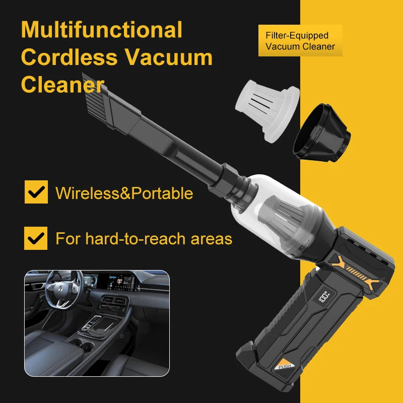 Powerful Turbo Blower, Cordless Vacuum Cleaner, Electric Snow Blower, High Speed Brushless Turbo Jet Blower With Led Lighting For Keyboard Pc Car Interior Pet Hair Everyday Clean