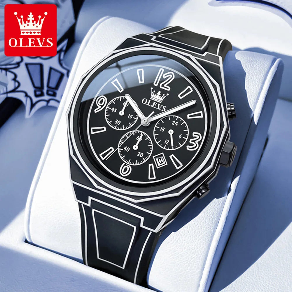 OLEVS 5622 New Mens Watch Original Fashionable Quartz Watch Waterproof Luminous Manga Style Silicone Strap Reloj Mens Gifts