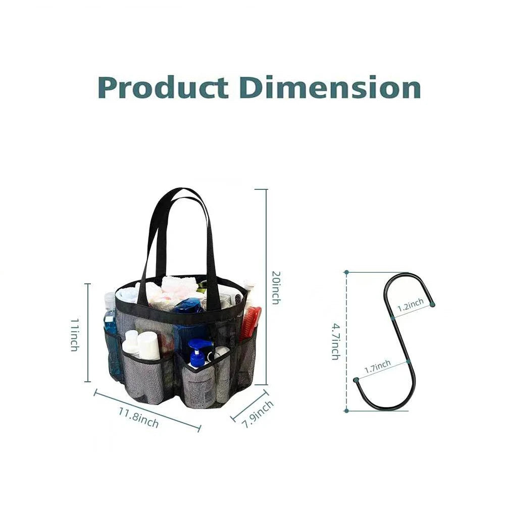 Mesh Shower Caddy Portable with Hanging Large Capacity and 8 Pockets for College Dorm Essentials, Camping, Kids, Beach, Pool, Gym