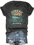 Plus size women's short sleeve T-shirt Juneau Alaska Mountain Sunset Whale Everyday comfortable and versatile style summer