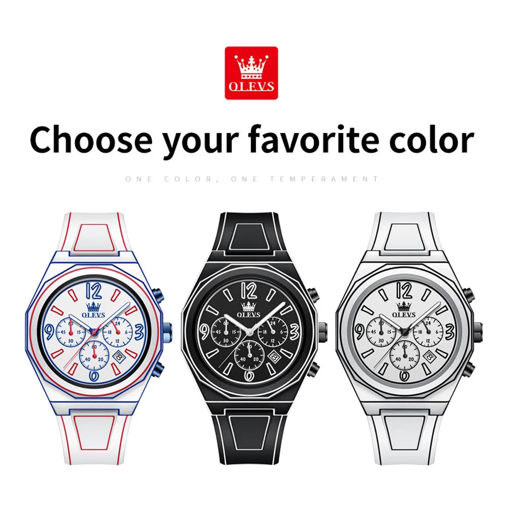 OLEVS 5622 New Mens Watch Original Fashionable Quartz Watch Waterproof Luminous Manga Style Silicone Strap Reloj Mens Gifts