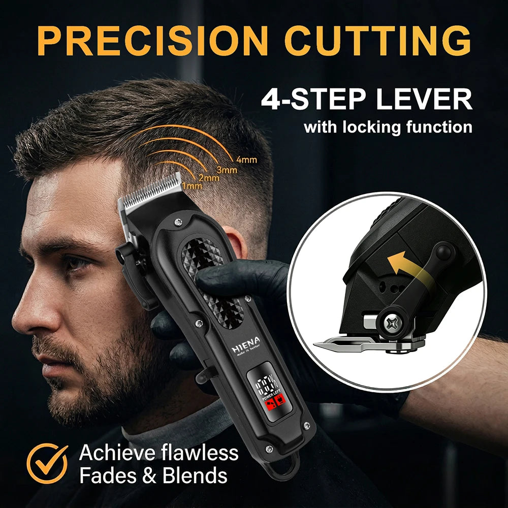 HIENA PRO Professional Hair Clippers Set for Men Cordless Barber Kit Hair Cutting Kit Rechargeable Clippers and Trimmers Set Clipper Set for Barbers with LED Display  Gifts for Men