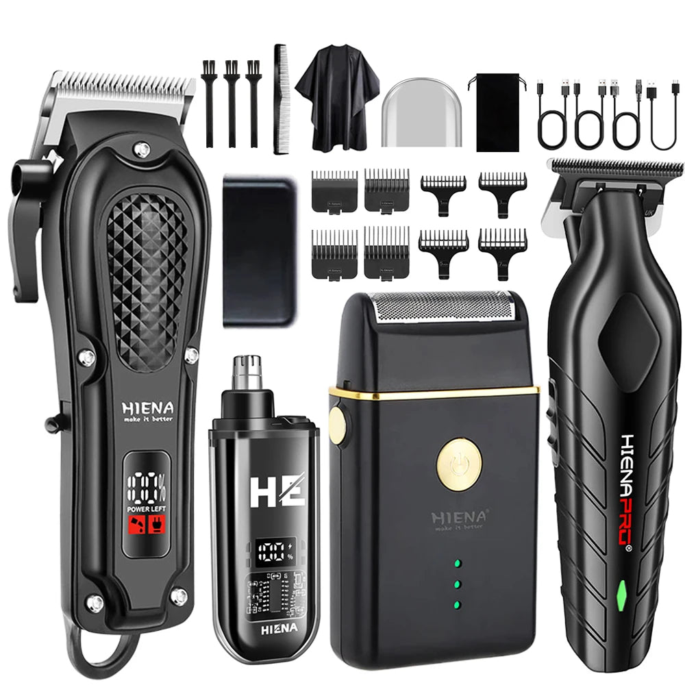 HIENA PRO Professional Hair Clippers Set for Men Cordless Barber Kit Hair Cutting Kit Rechargeable Clippers and Trimmers Set Clipper Set for Barbers with LED Display  Gifts for Men