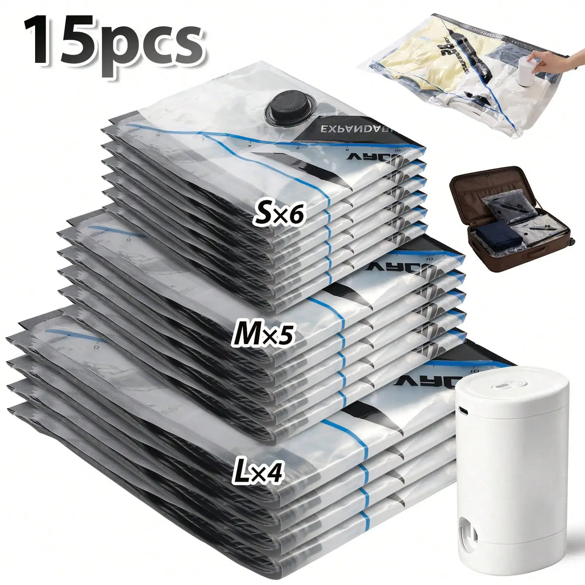 16 Pack Travel Vacuum Storage Bags With Electric Air Pump Modern Clear Reusable Compression Sealing Bags Space Saver Organizer Unit For Clothes Bedding Suitcase Luggage Closet Back To School Vacation Travel Essentials