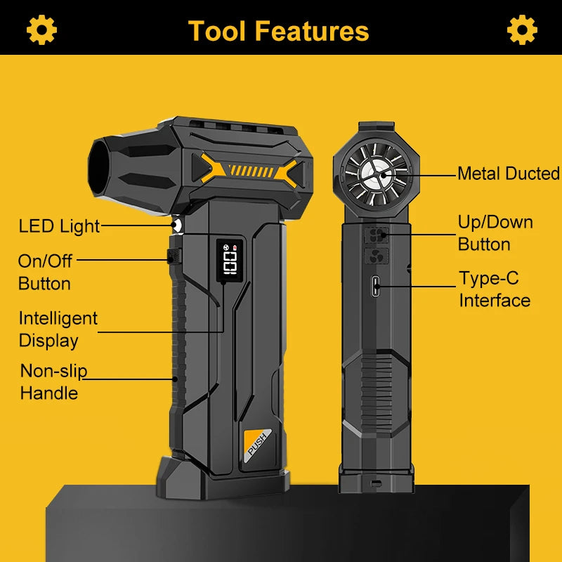 Powerful Turbo Blower, Cordless Vacuum Cleaner, Electric Snow Blower, High Speed Brushless Turbo Jet Blower With Led Lighting For Keyboard Pc Car Interior Pet Hair Everyday Clean