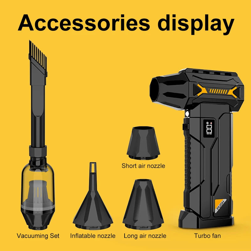 Powerful Turbo Blower, Cordless Vacuum Cleaner, Electric Snow Blower, High Speed Brushless Turbo Jet Blower With Led Lighting For Keyboard Pc Car Interior Pet Hair Everyday Clean