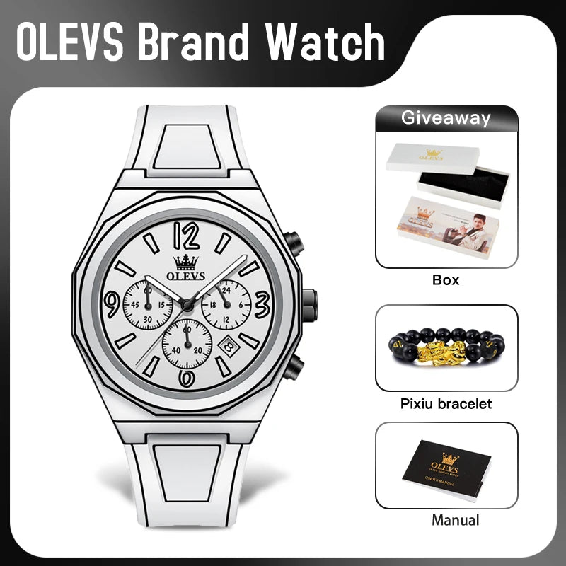 OLEVS 5622 New Mens Watch Original Fashionable Quartz Watch Waterproof Luminous Manga Style Silicone Strap Reloj Mens Gifts