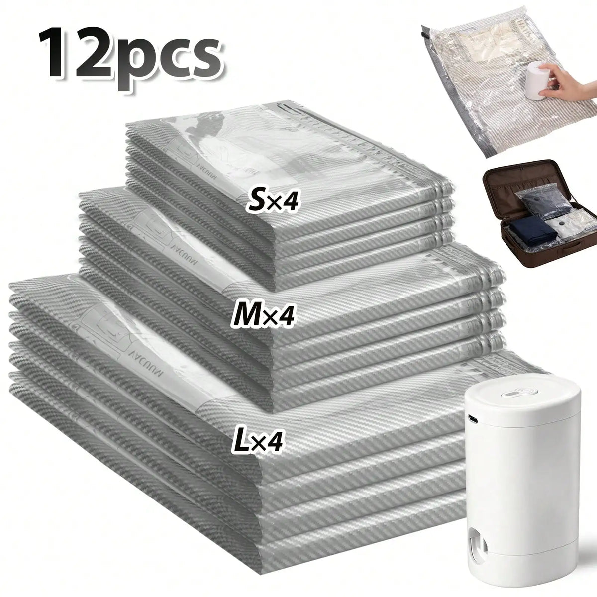 16 Pack Travel Vacuum Storage Bags With Electric Air Pump Modern Clear Reusable Compression Sealing Bags Space Saver Organizer Unit For Clothes Bedding Suitcase Luggage Closet Back To School Vacation Travel Essentials