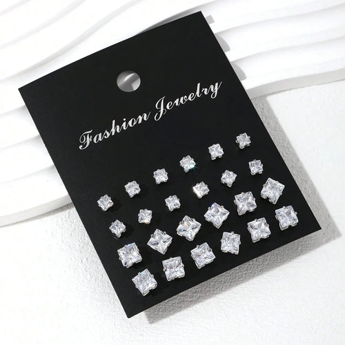 12 Pairs of Luxurious, Simple, Shiny, and Caring Zirconia Decorative Earrings Are Suitable for Gifts To Parties,And Couples