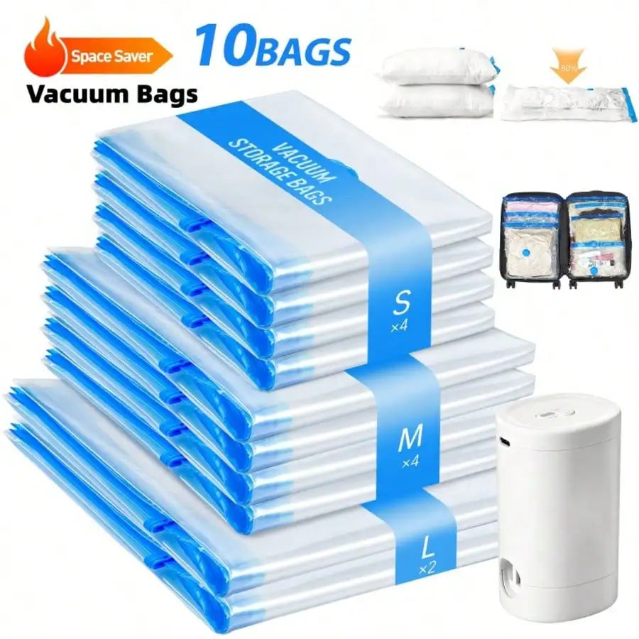 16 Pack Travel Vacuum Storage Bags With Electric Air Pump Modern Clear Reusable Compression Sealing Bags Space Saver Organizer Unit For Clothes Bedding Suitcase Luggage Closet Back To School Vacation Travel Essentials